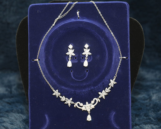 Diamond Necklace with Flower Earrings