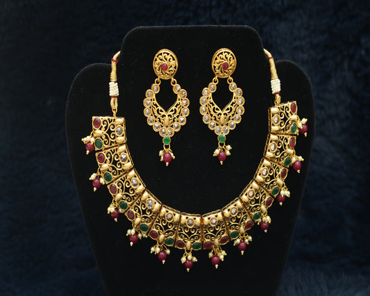 Golden Necklace and Earrings